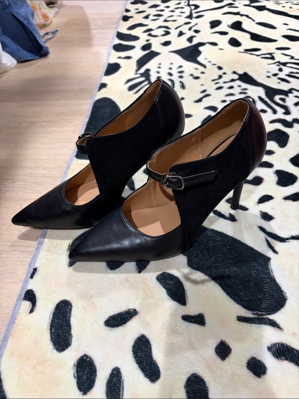 Women's Black Pointed-Toe Mary Jane Stiletto Heels